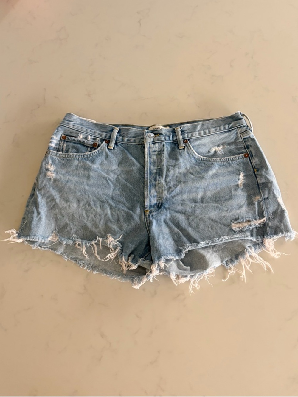 Agolde Parker Light Blue Distressed Denim Women's Shorts